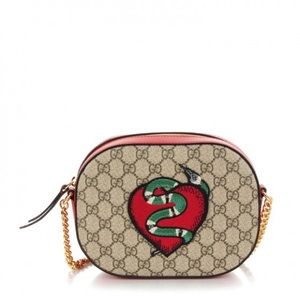 GG Supreme Monogram Snake Heart Embroidered Mini Chain Bag Bridge Red
